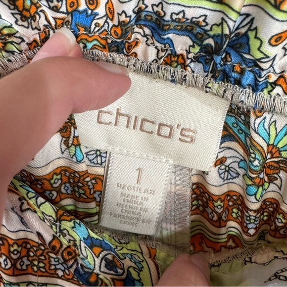 Chico's Printed Silky Straight Wide Leg Pants Summer Spring Boho Bohemian - Picture 4 of 4